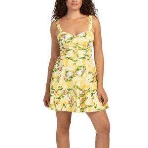 Avec Les Filles Yellow Lemon Print Mini Dress